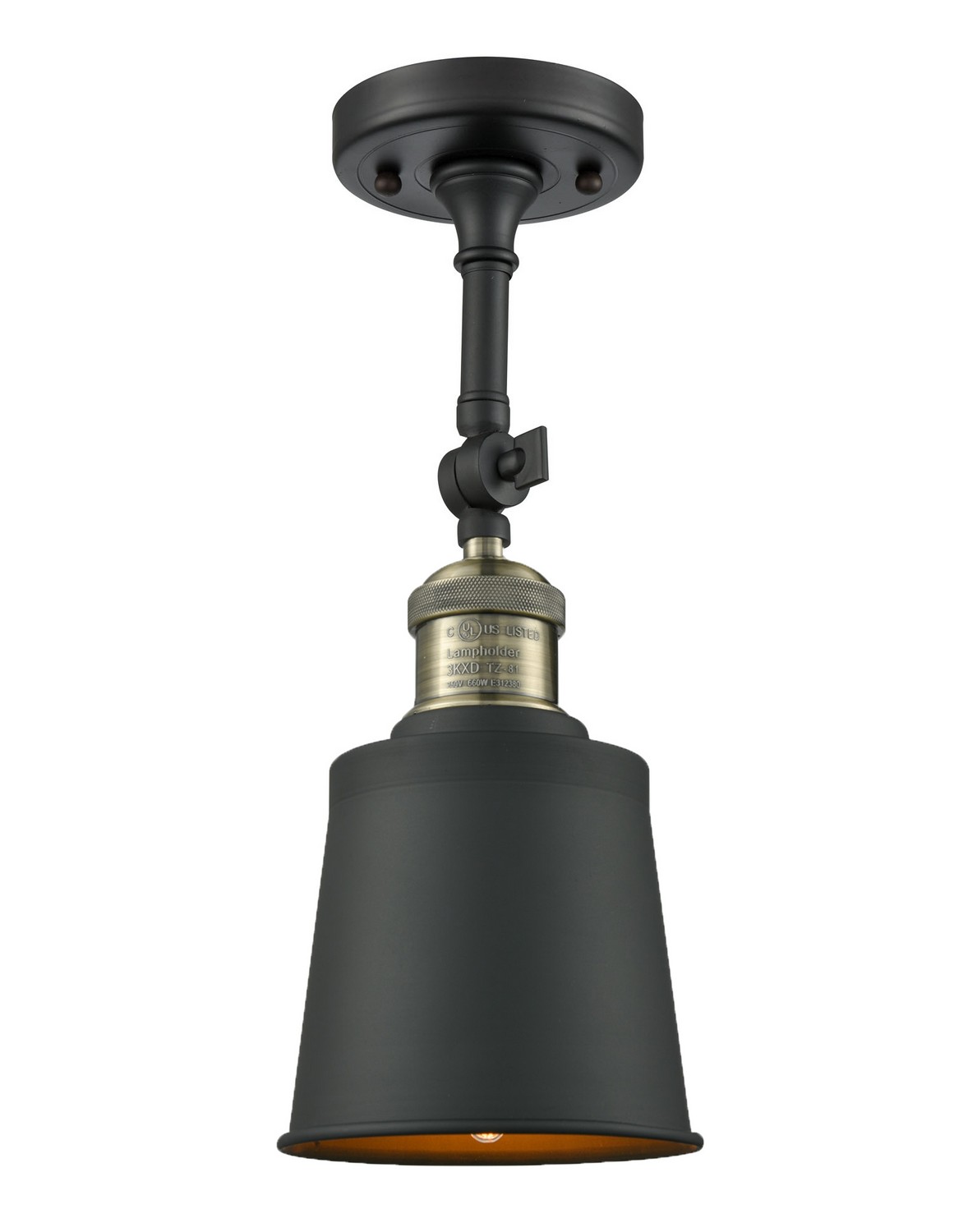 One Light Semi-Flush Mount by Innovations - Franklin Restoration Collection, Black Antique Brass Finish - 201F-BAB-M9-AB