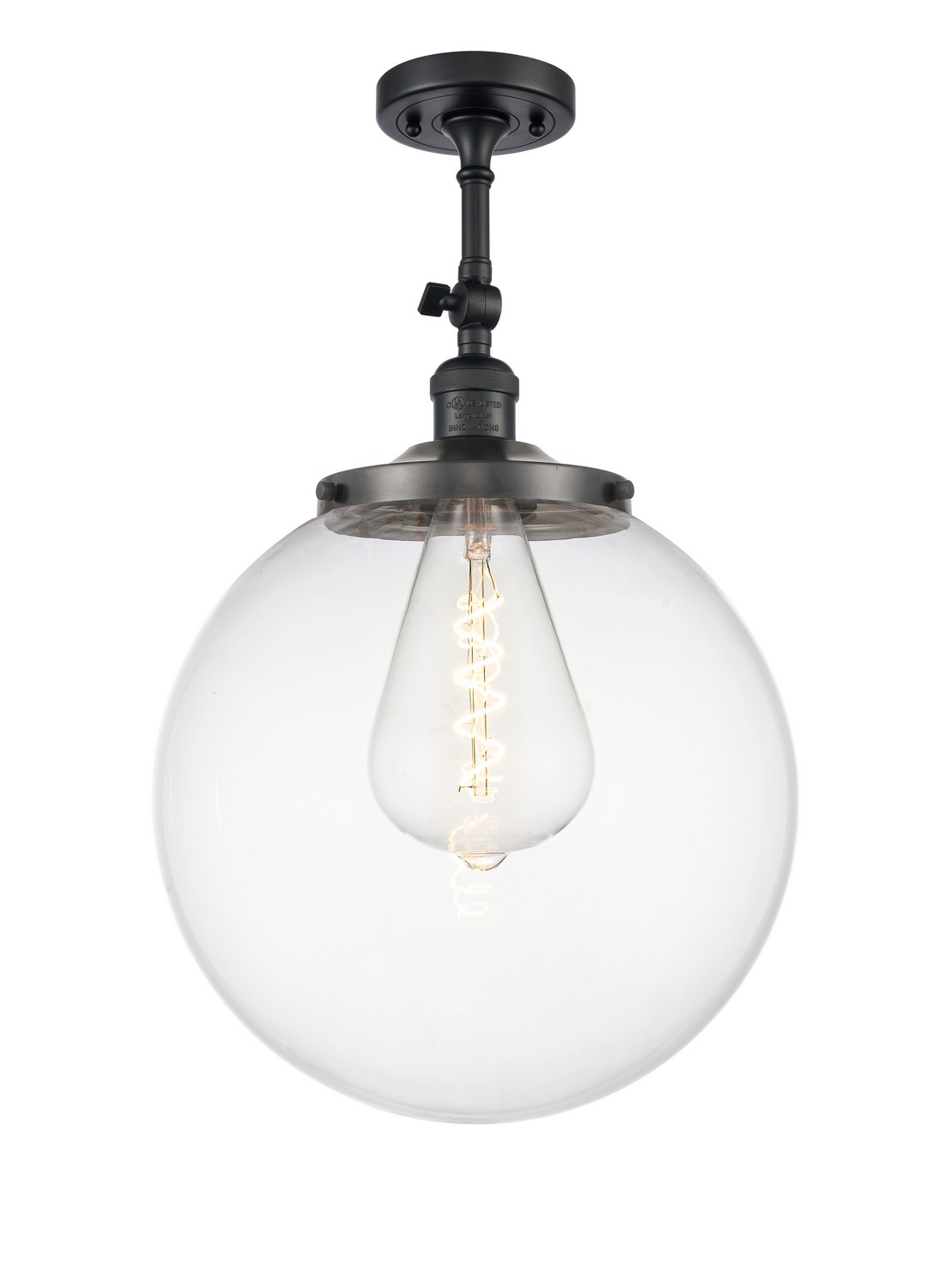 One Light Semi-Flush Mount by Innovations - Franklin Restoration Collection, Matte Black Finish - 201F-BK-G202-14