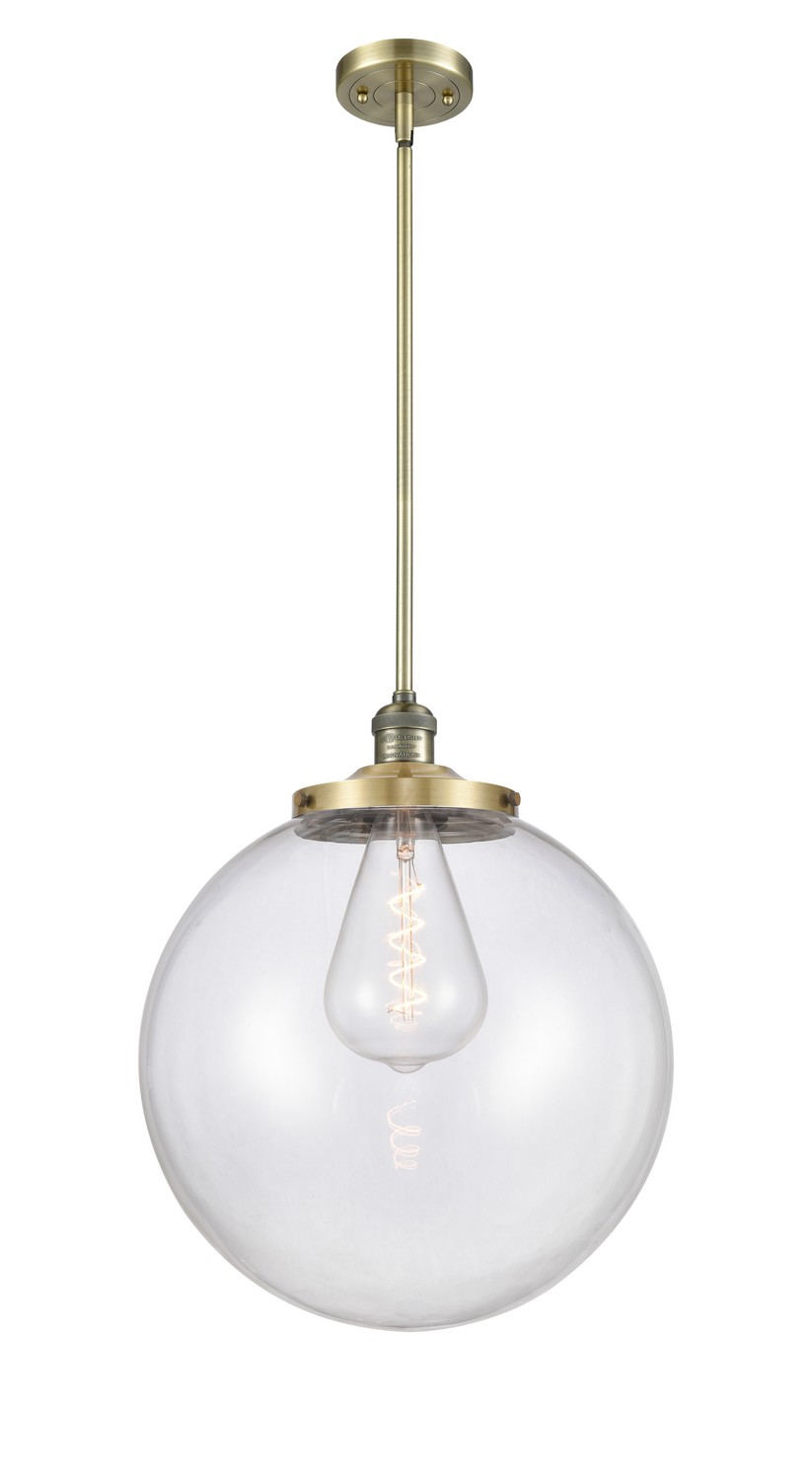 One Light Pendant by Innovations - Franklin Restoration Collection, Antique Brass Finish - 201S-AB-G202-16