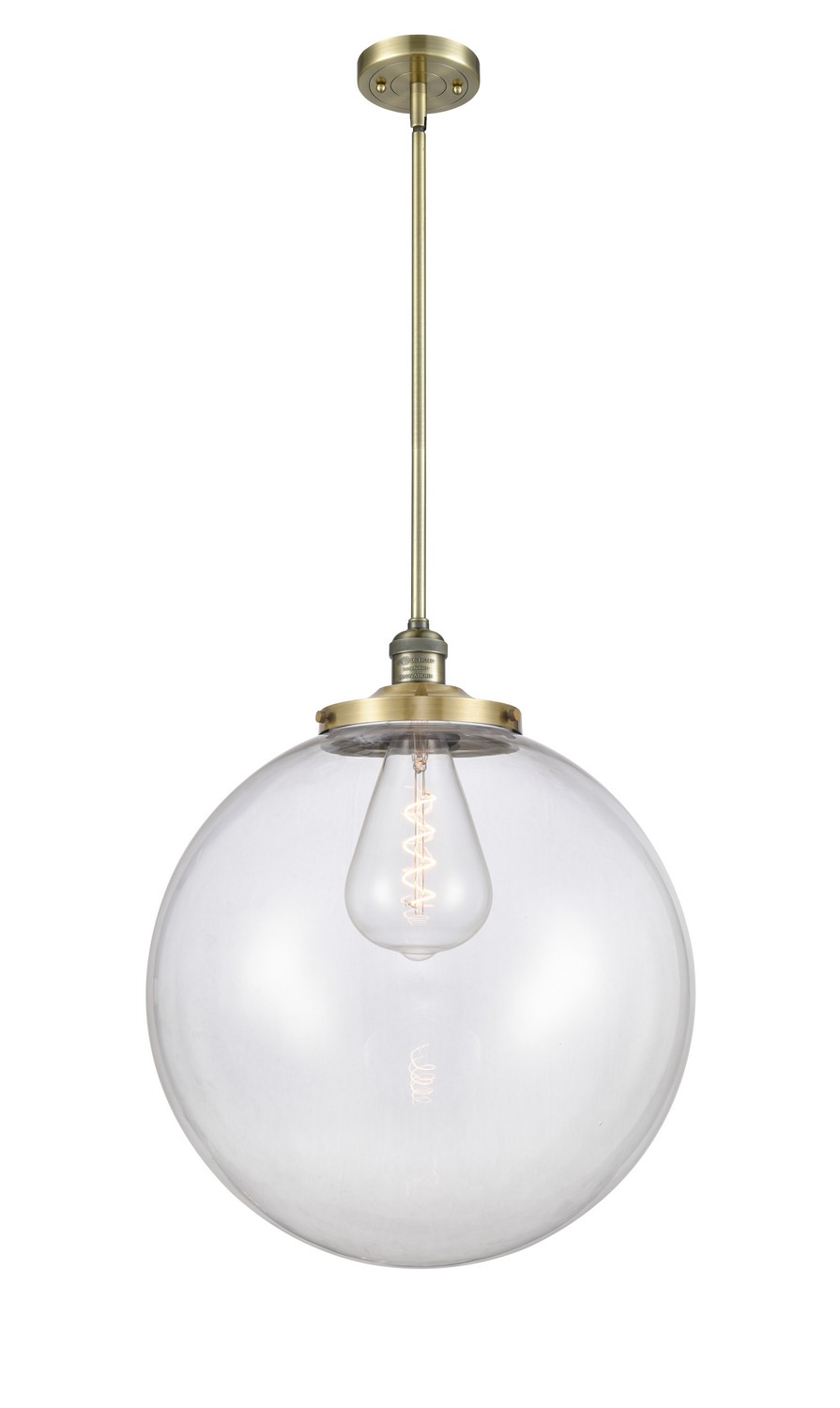 One Light Pendant by Innovations - Franklin Restoration Collection, Antique Brass Finish - 201S-AB-G202-18