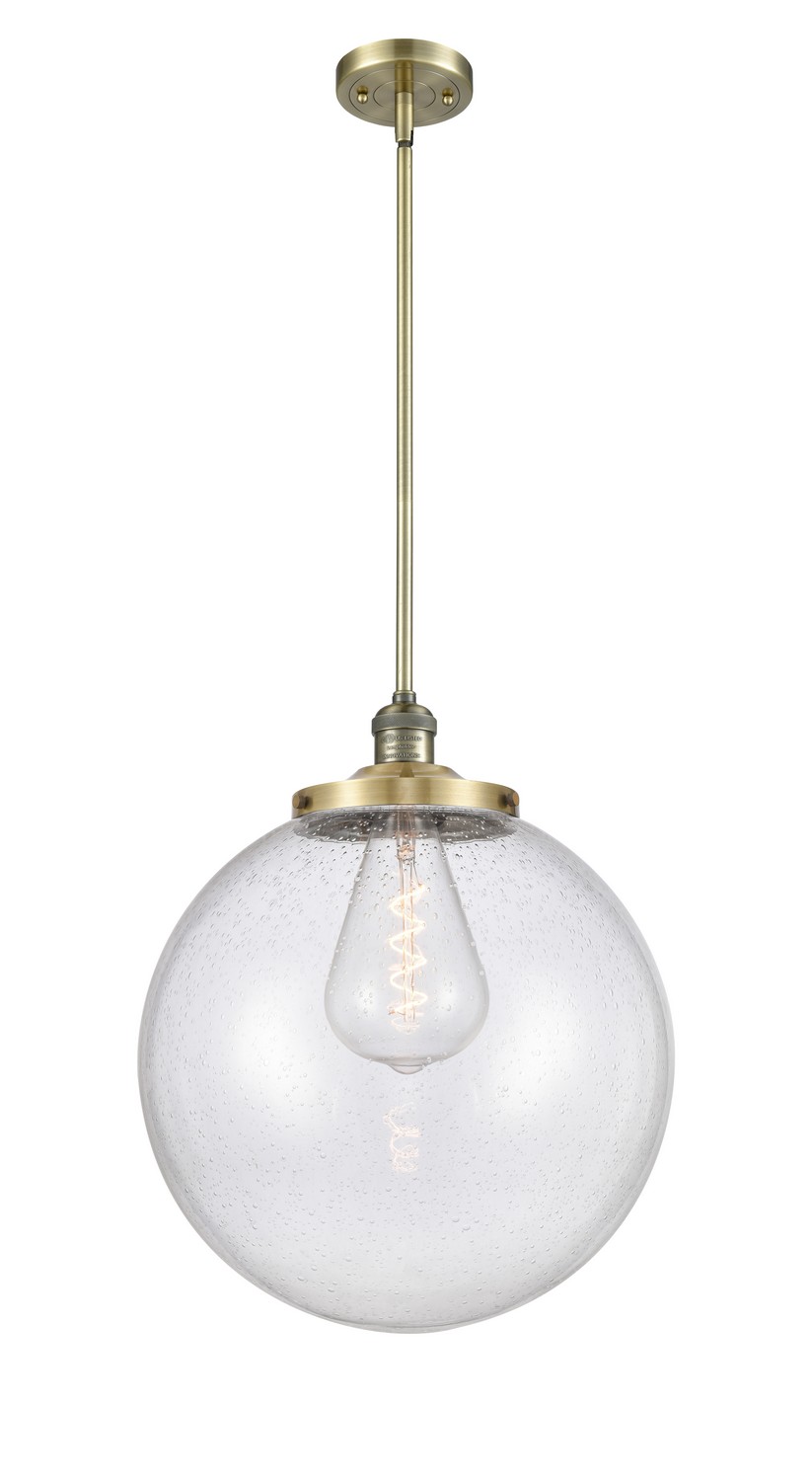 One Light Pendant by Innovations - Franklin Restoration Collection, Antique Brass Finish - 201S-AB-G204-16