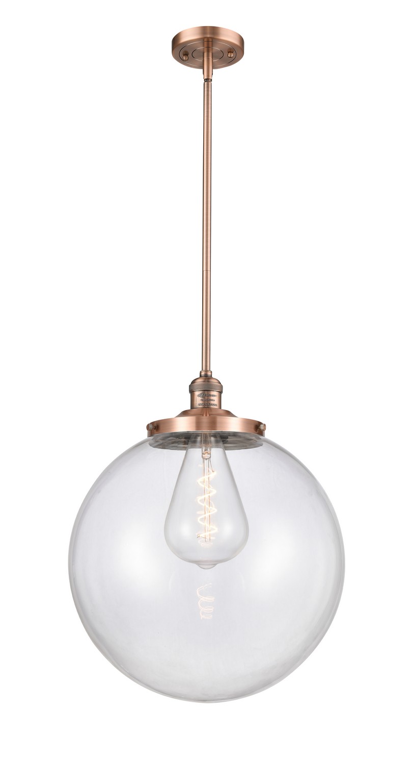 One Light Pendant by Innovations - Franklin Restoration Collection, Antique Copper Finish - 201S-AC-G202-16