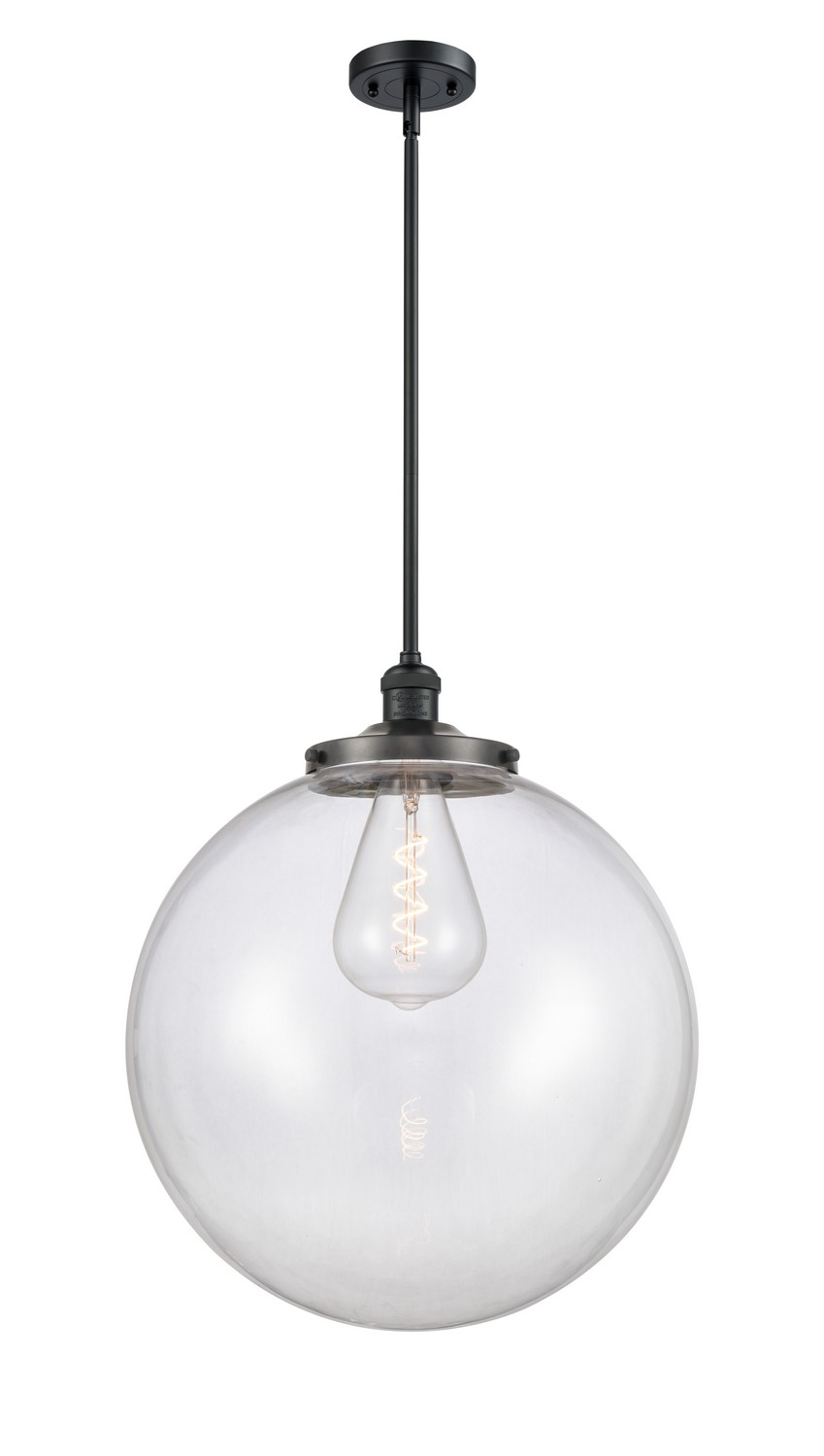 One Light Pendant by Innovations - Franklin Restoration Collection, Matte Black Finish - 201S-BK-G202-18