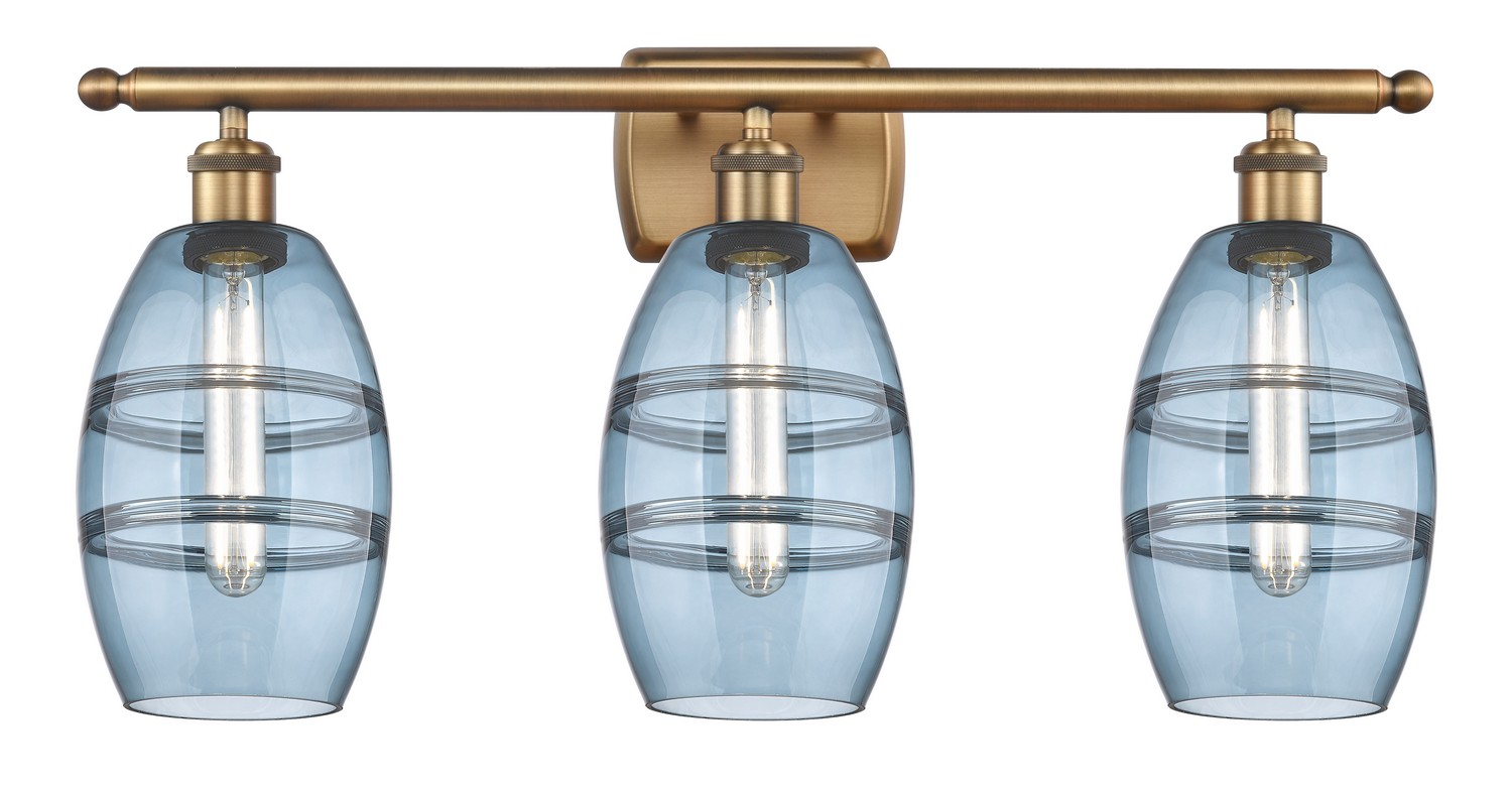 Three Light Bath Vanity by Innovations - Ballston Collection, Brushed Brass Finish - 516-3W-BB-G557-6BL