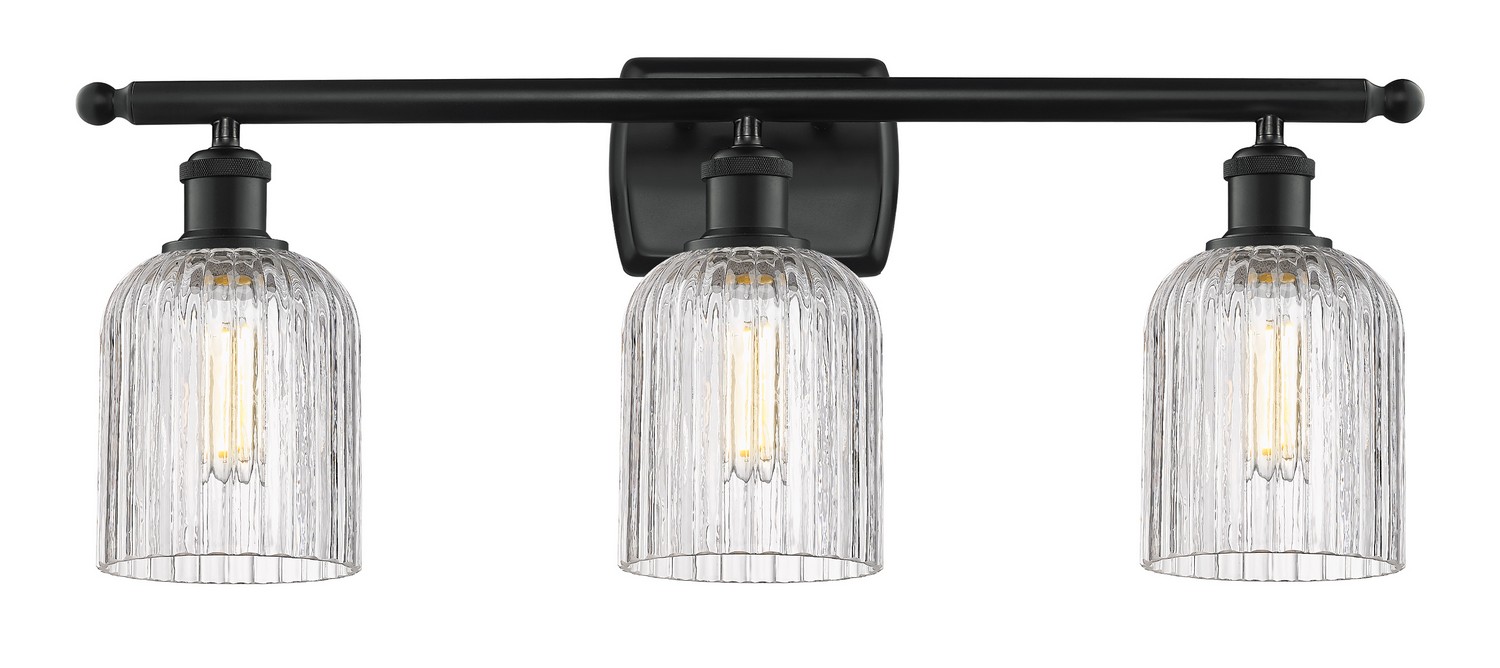 Three Light Bath Vanity by Innovations - Ballston Collection, Matte Black Finish - 516-3W-BK-G559-5CL
