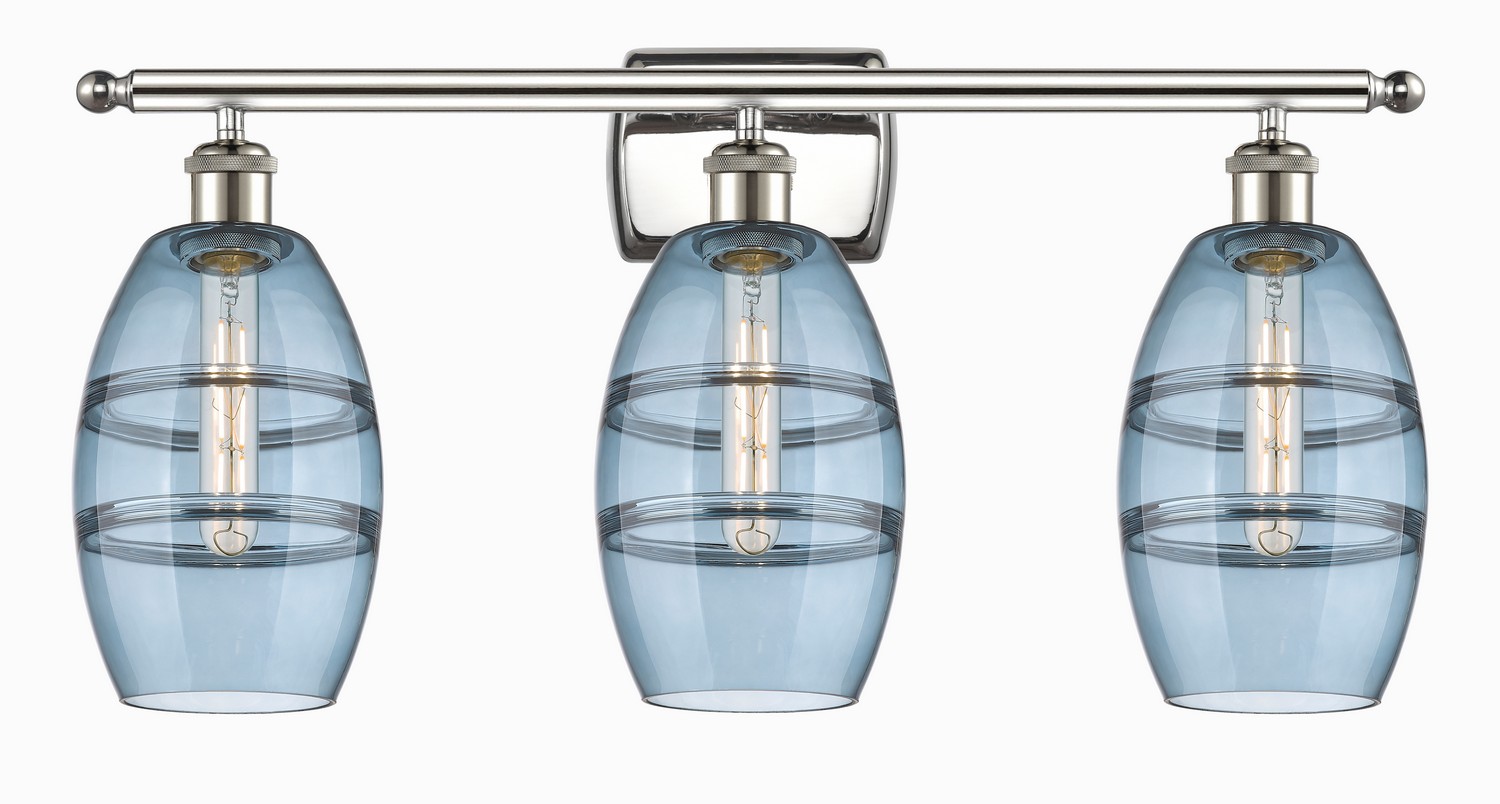 Three Light Bath Vanity by Innovations - Ballston Collection, Polished Nickel Finish - 516-3W-PN-G557-6BL