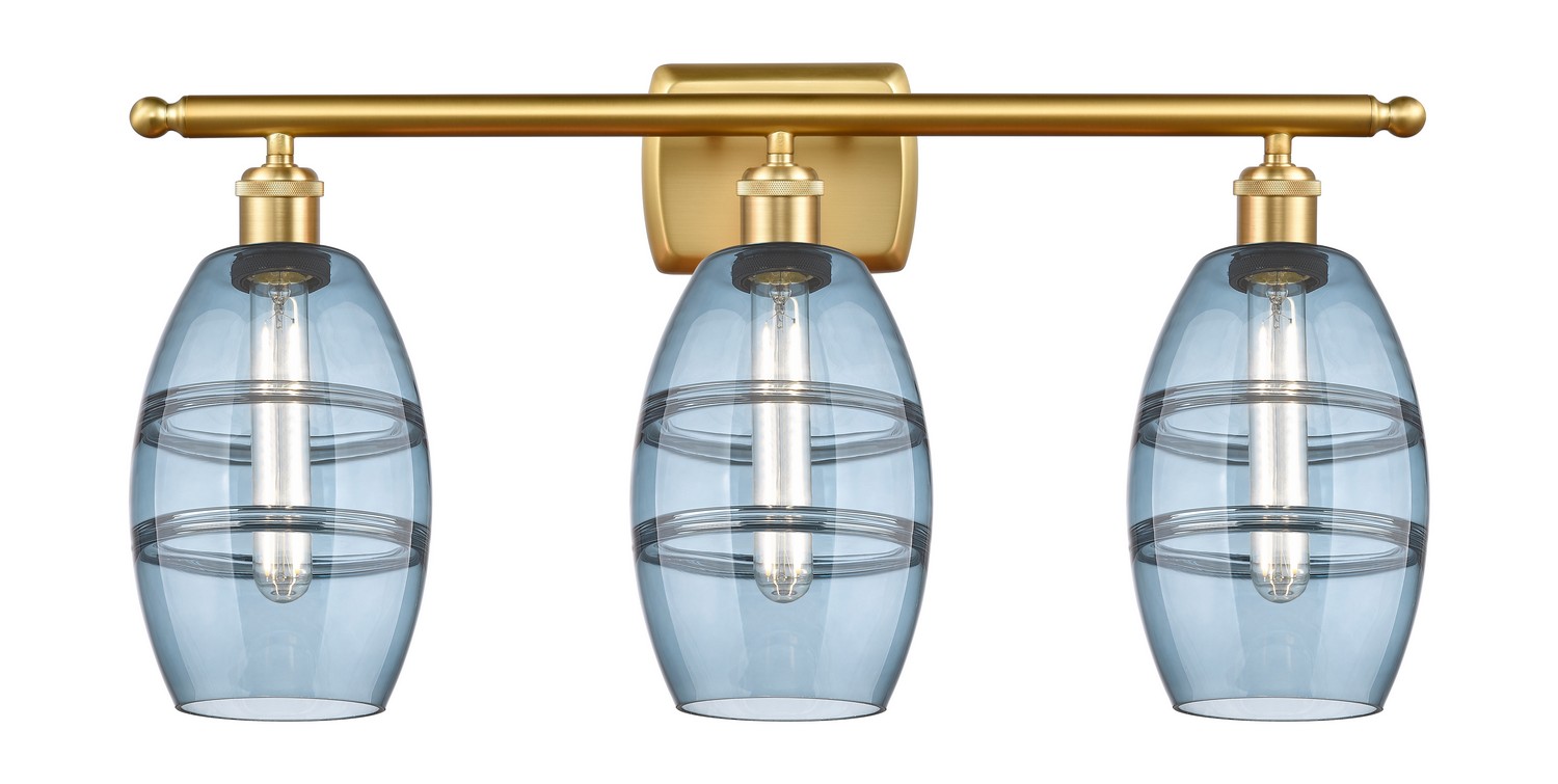 Three Light Bath Vanity by Innovations - Ballston Collection, Satin Gold Finish - 516-3W-SG-G557-6BL