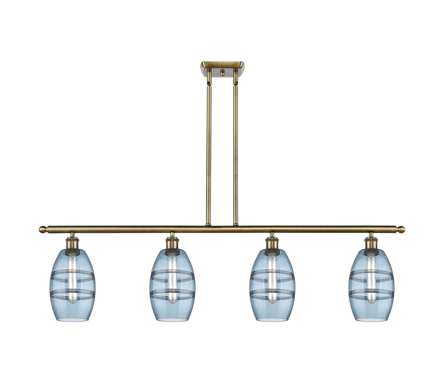 Four Light Island Pendant by Innovations - Ballston Collection, Antique Brass Finish - 516-4I-AB-G557-6BL