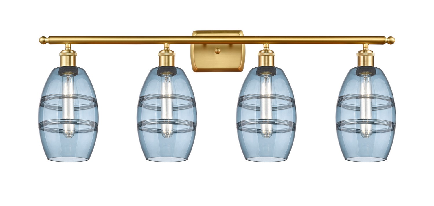 Four Light Bath Vanity by Innovations - Ballston Collection, Satin Gold Finish - 516-4W-SG-G557-6BL
