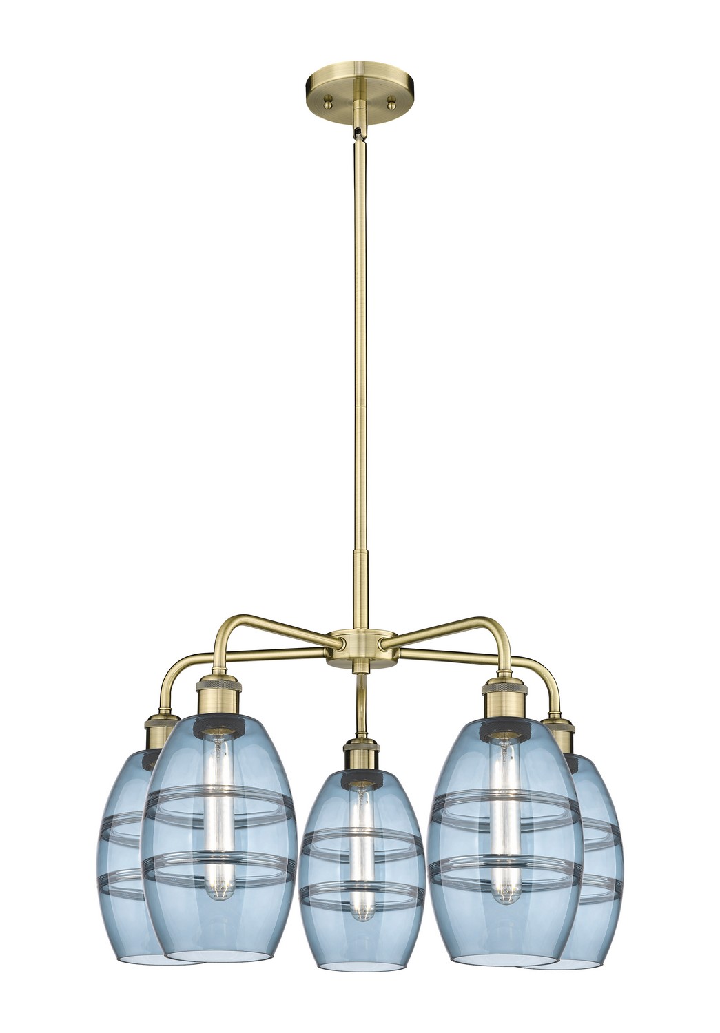 Five Light Chandelier by Innovations - Ballston Collection, Antique Brass Finish - 516-5CR-AB-G557-6BL
