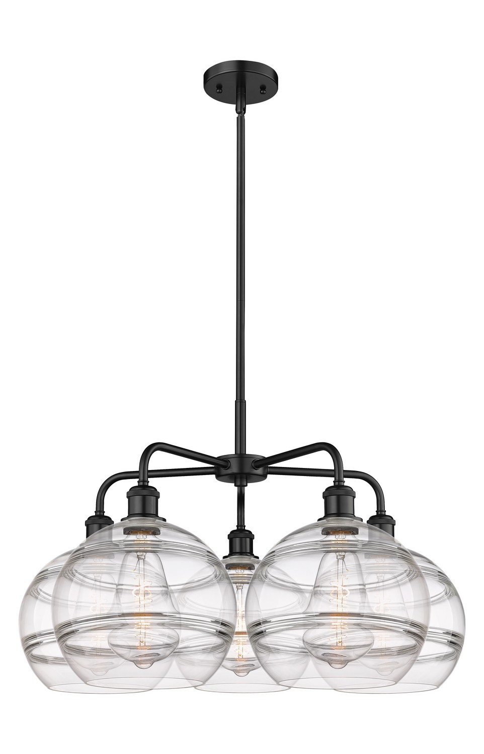Five Light Chandelier by Innovations - Ballston Collection, Matte Black Finish - 516-5CR-BK-G556-10CL