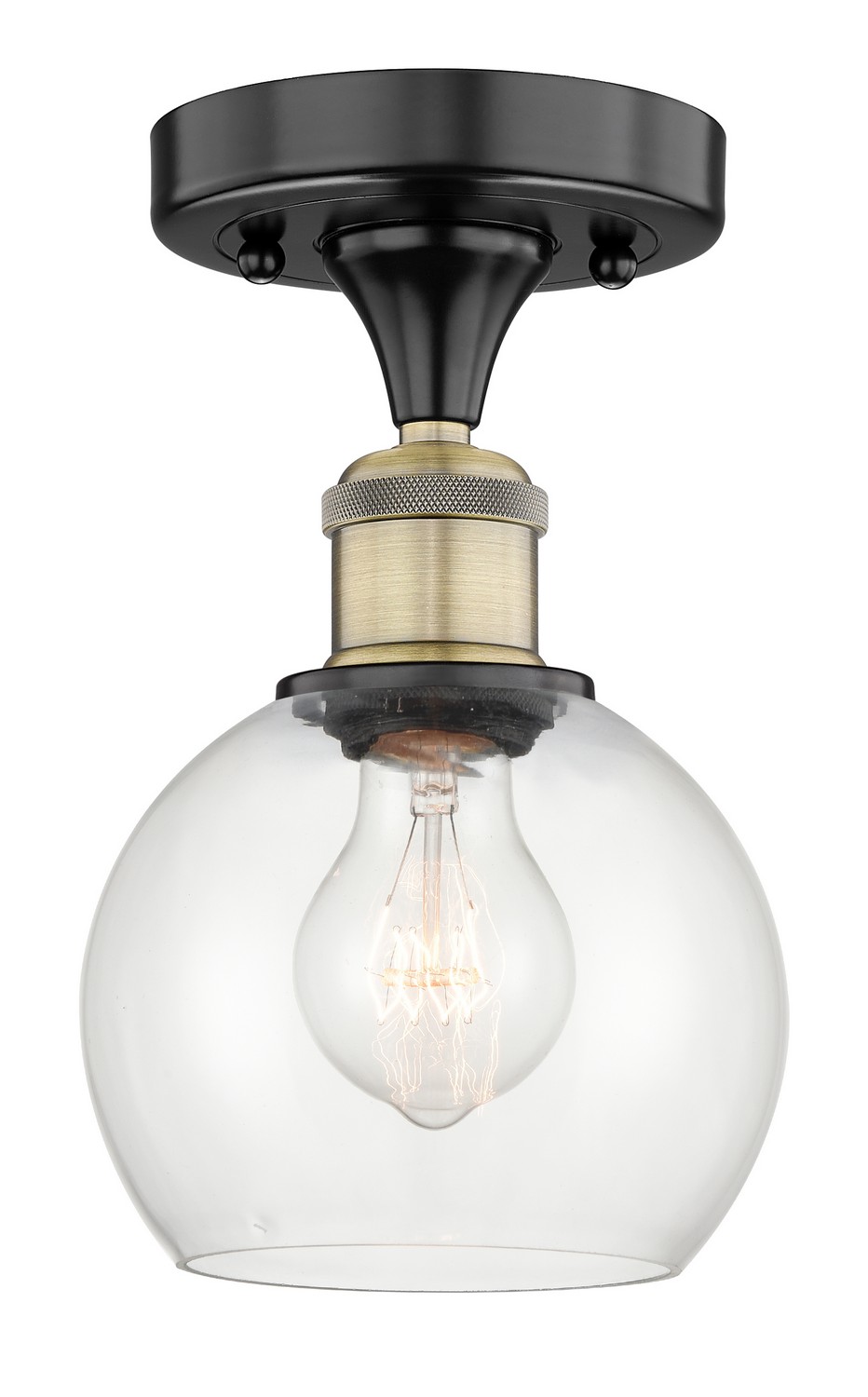 One Light Semi-Flush Mount by Innovations - Edison Collection, Black Antique Brass Finish - 616-1F-BAB-G122-6