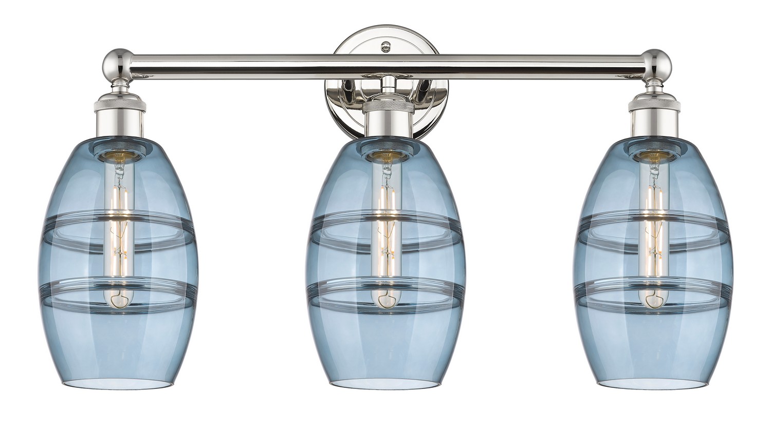 Three Light Bath Vanity by Innovations - Edison Collection, Polished Nickel Finish - 616-3W-PN-G557-6BL