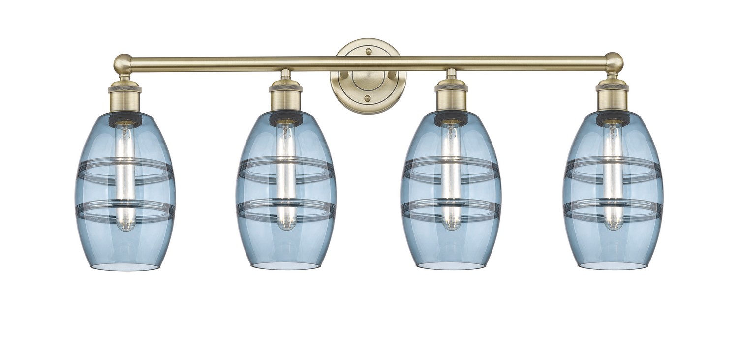 Four Light Bath Vanity by Innovations - Edison Collection, Antique Brass Finish - 616-4W-AB-G557-6BL