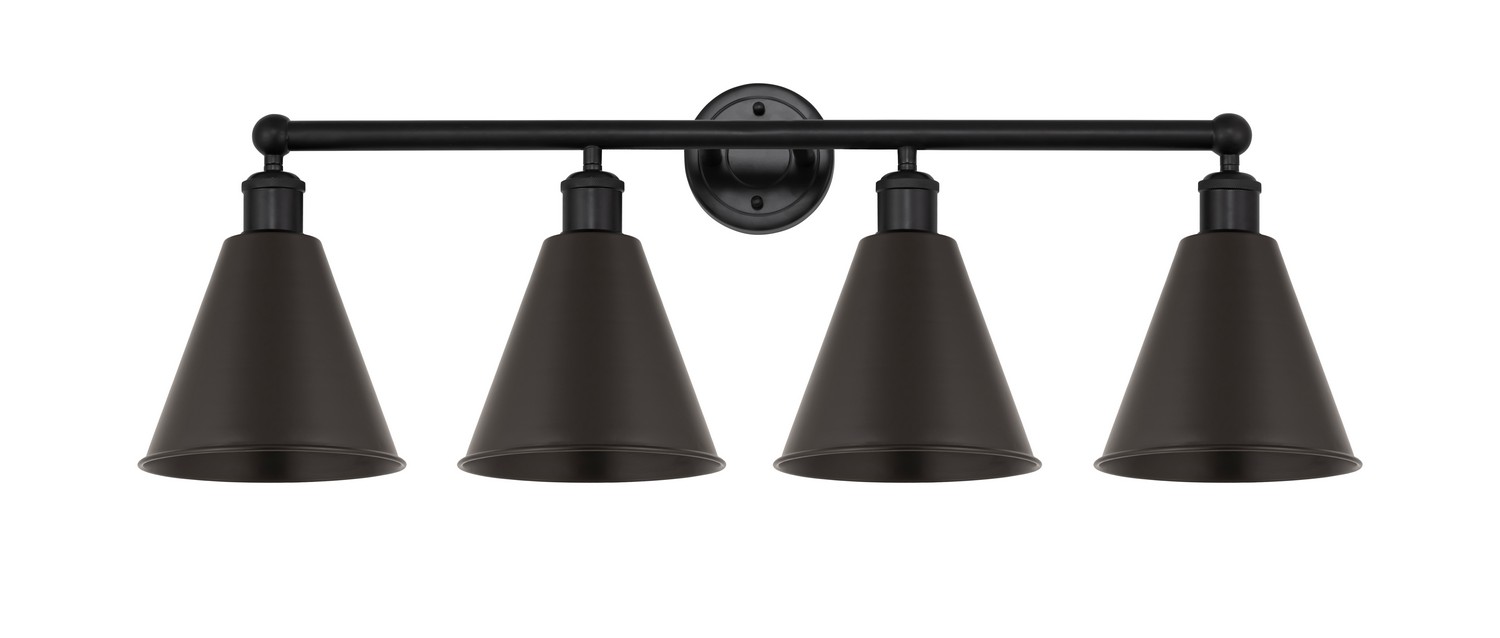 Four Light Bath Vanity by Innovations - Edison Collection, Matte Black Finish - 616-4W-BK-MBC-8-BK