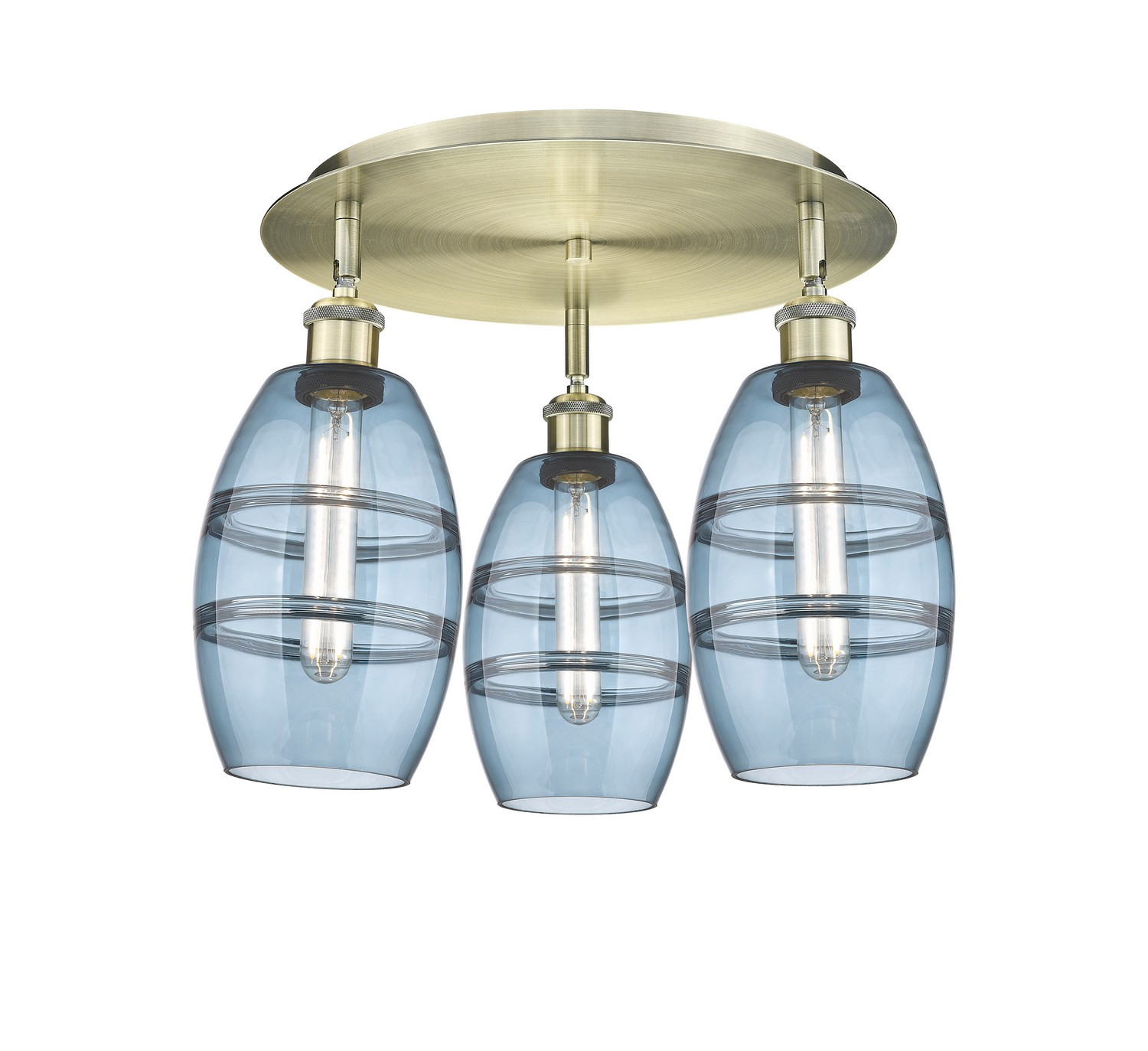 Three Light Semi-Flush Mount by Innovations - Ballston Collection, Antique Brass Finish - 516-3C-AB-G557-6BL