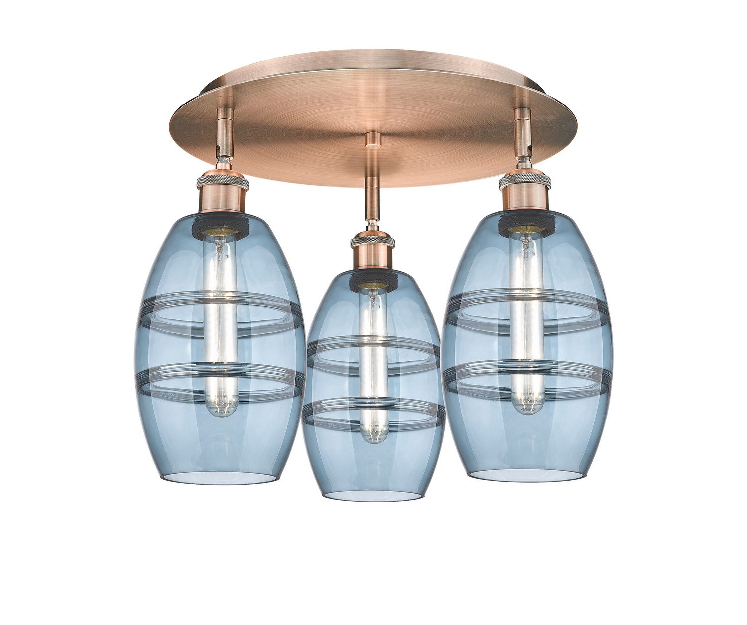 Three Light Semi-Flush Mount by Innovations - Ballston Collection, Antique Copper Finish - 516-3C-AC-G557-6BL