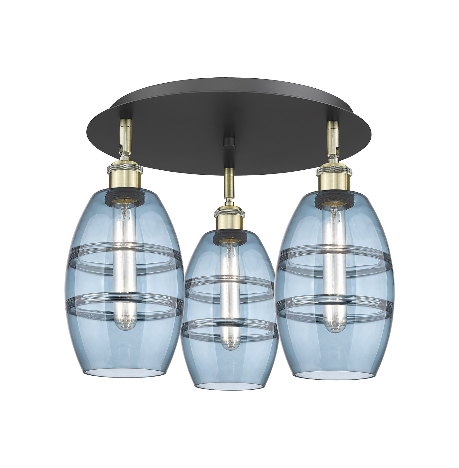 Three Light Semi-Flush Mount by Innovations - Ballston Collection, Black Antique Brass Finish - 516-3C-BAB-G557-6BL