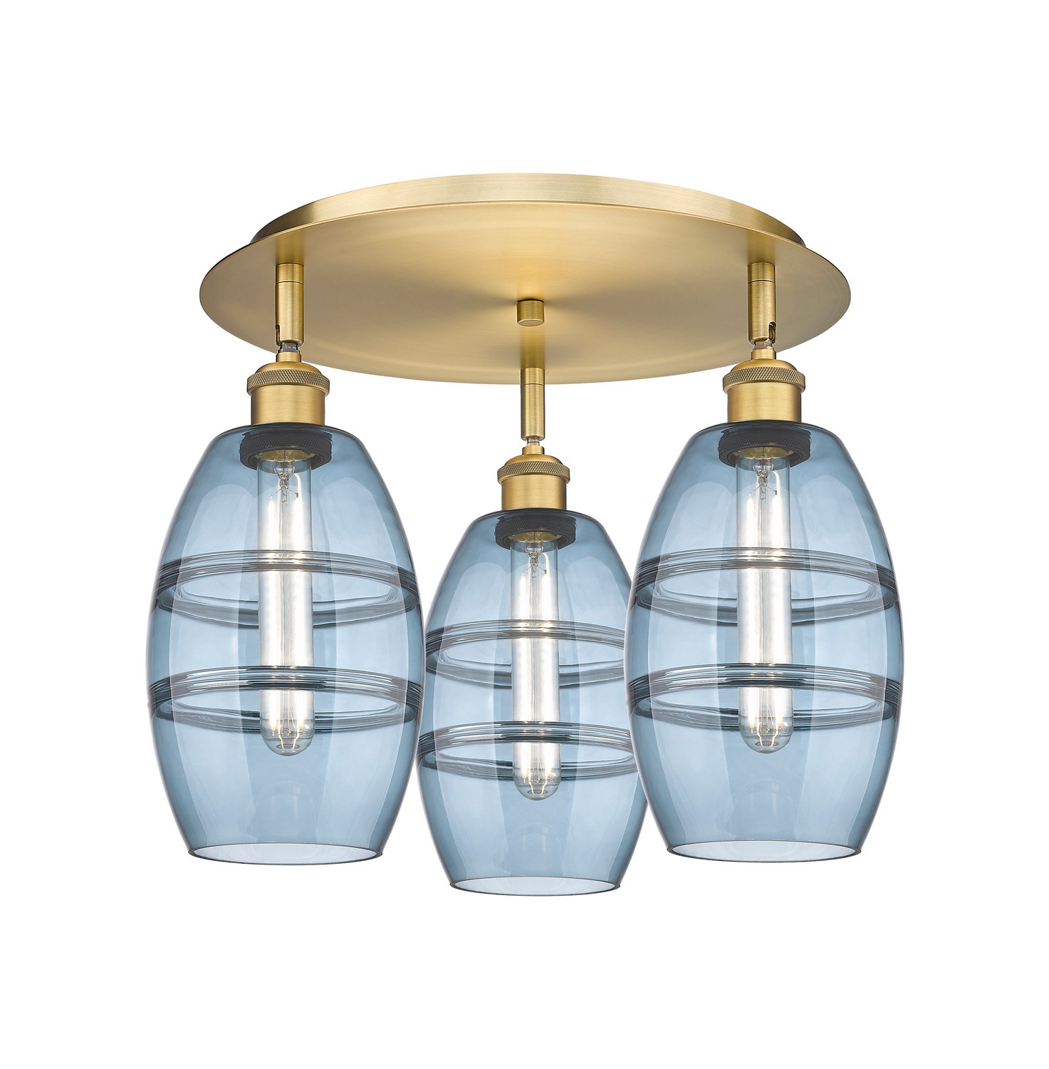 Three Light Semi-Flush Mount by Innovations - Ballston Collection, Brushed Brass Finish - 516-3C-BB-G557-6BL