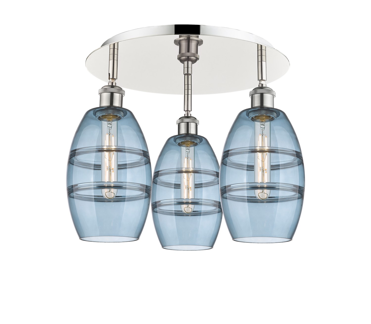 Three Light Semi-Flush Mount by Innovations - Ballston Collection, Polished Nickel Finish - 516-3C-PN-G557-6BL