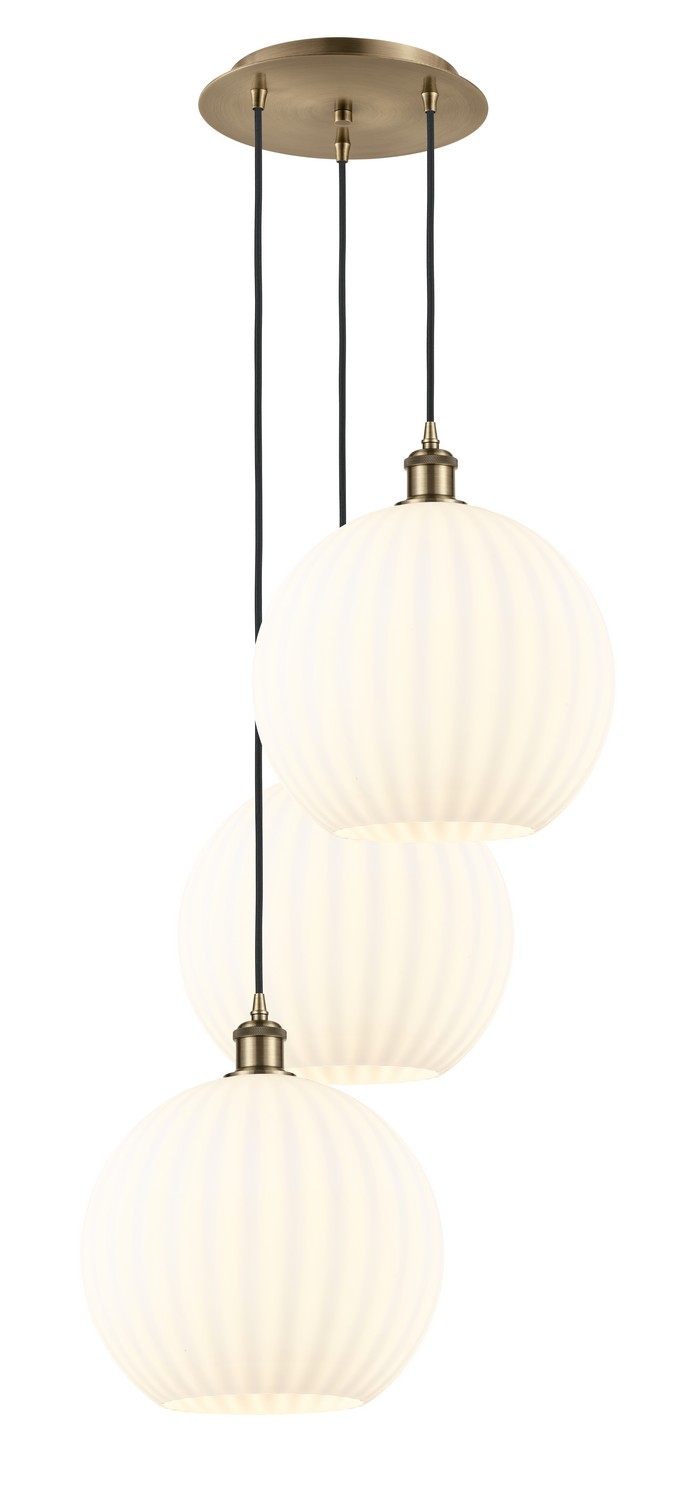 Three Light Pendant by Innovations - Ballston Collection, Antique Brass Finish - 113B-3P-AB-G1217-12WV