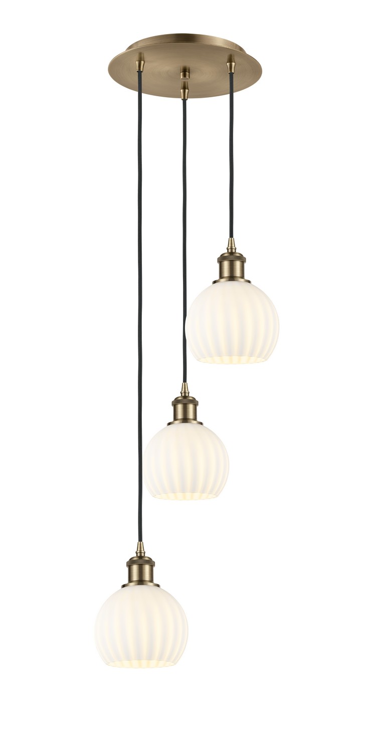 Three Light Pendant by Innovations - Ballston Collection, Antique Brass Finish - 113B-3P-AB-G1217-6WV