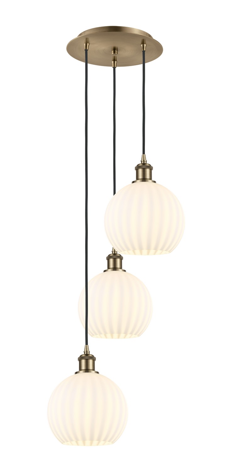 Three Light Pendant by Innovations - Ballston Collection, Antique Brass Finish - 113B-3P-AB-G1217-8WV