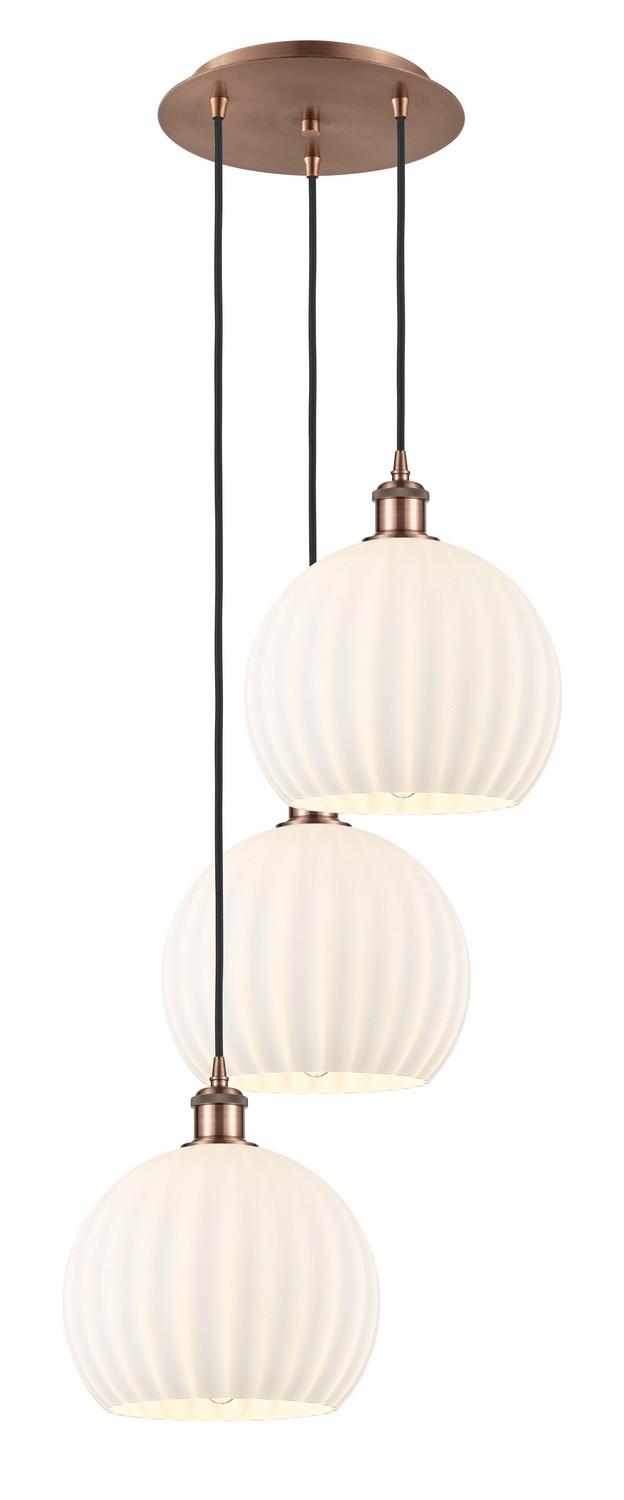 Three Light Pendant by Innovations - Ballston Collection, Antique Copper Finish - 113B-3P-AC-G1217-10WV