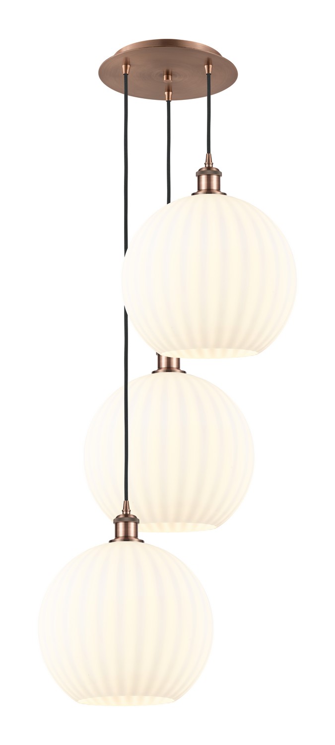 Three Light Pendant by Innovations - Ballston Collection, Antique Copper Finish - 113B-3P-AC-G1217-12WV