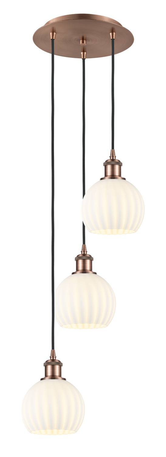 Three Light Pendant by Innovations - Ballston Collection, Antique Copper Finish - 113B-3P-AC-G1217-6WV