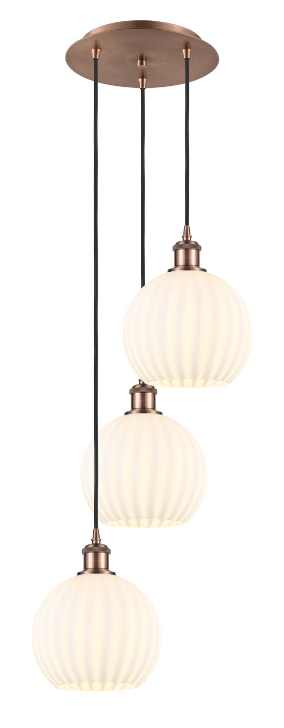 Three Light Pendant by Innovations - Ballston Collection, Antique Copper Finish - 113B-3P-AC-G1217-8WV