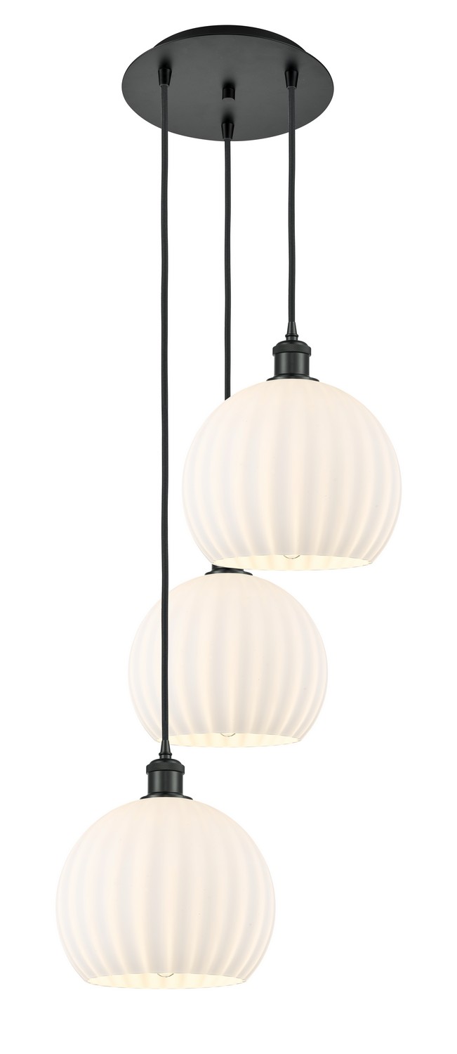Three Light Pendant by Innovations - Ballston Collection, Matte Black Finish - 113B-3P-BK-G1217-10WV