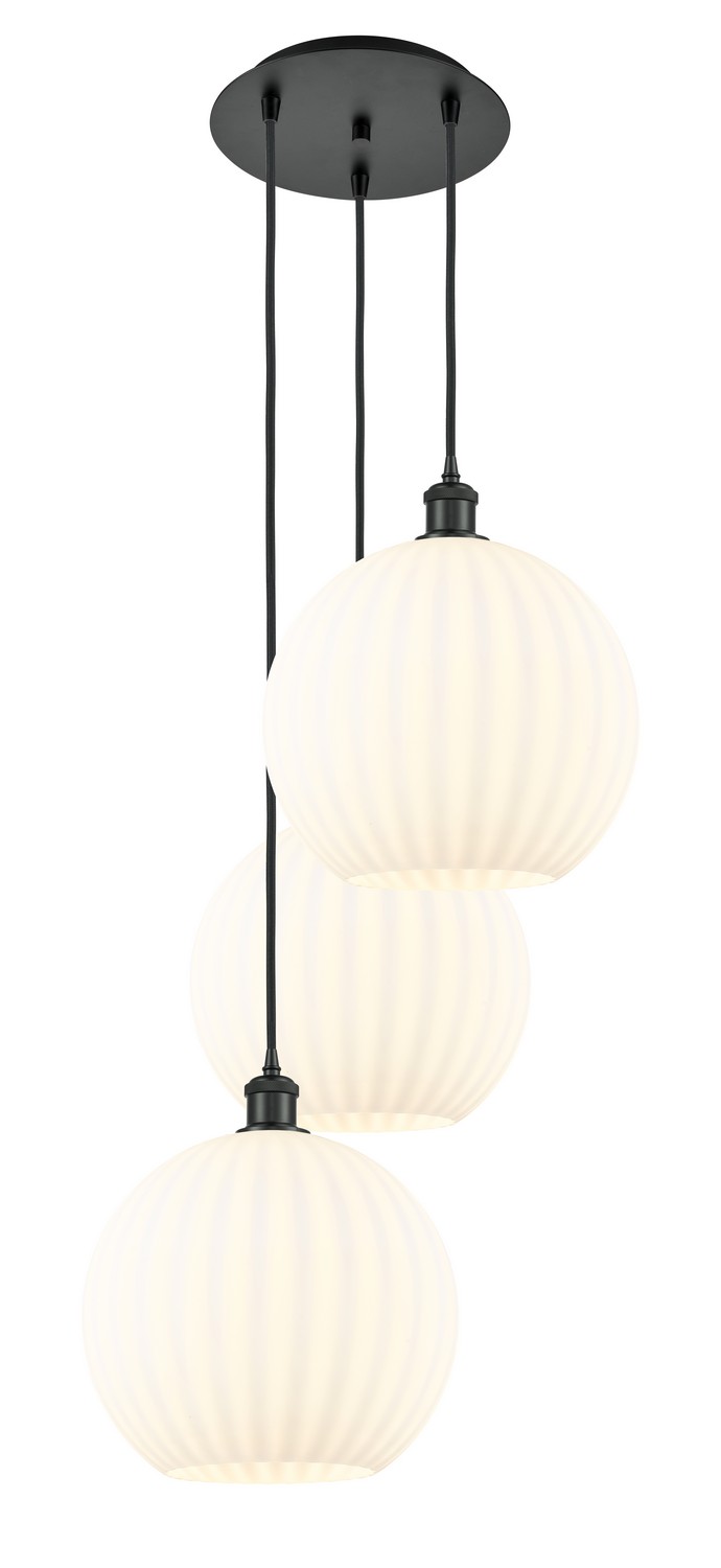 Three Light Pendant by Innovations - Ballston Collection, Matte Black Finish - 113B-3P-BK-G1217-12WV