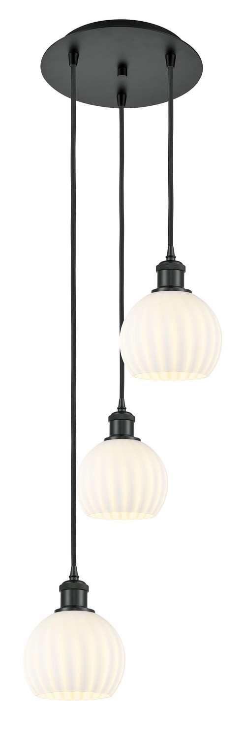 Three Light Pendant by Innovations - Ballston Collection, Matte Black Finish - 113B-3P-BK-G1217-6WV