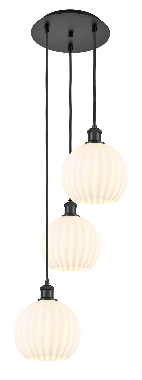 Three Light Pendant by Innovations - Ballston Collection, Matte Black Finish - 113B-3P-BK-G1217-8WV