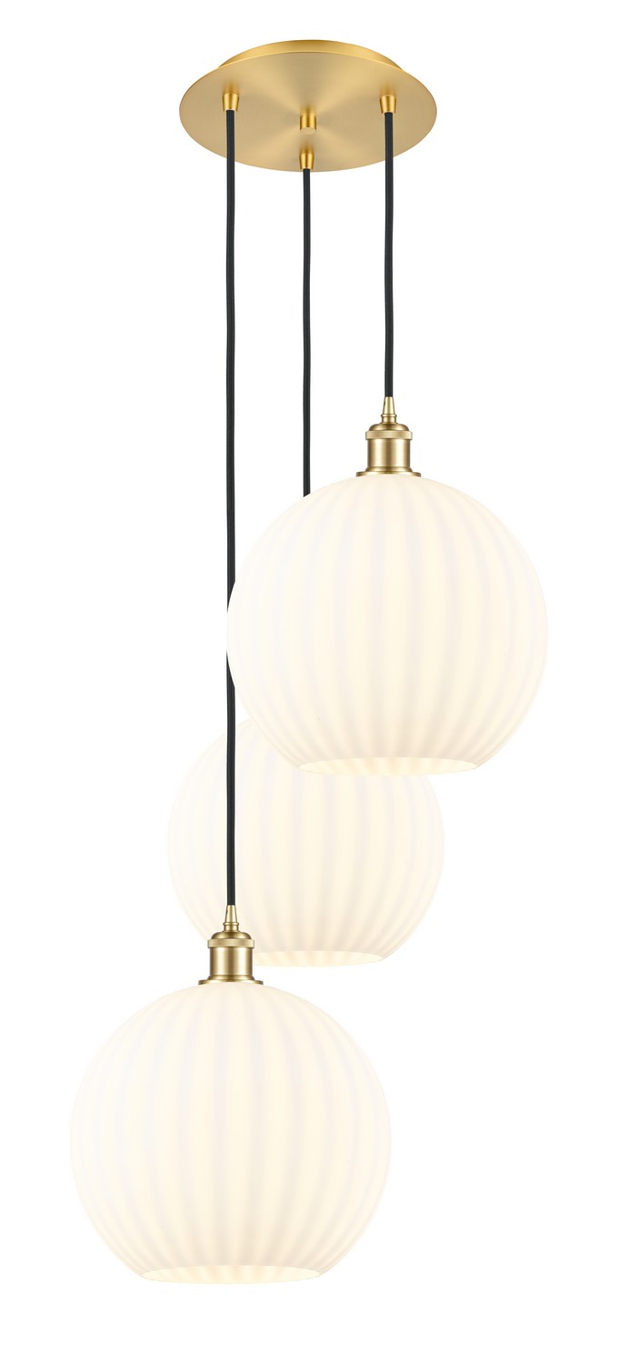 Three Light Pendant by Innovations - Ballston Collection, Satin Gold Finish - 113B-3P-SG-G1217-12WV