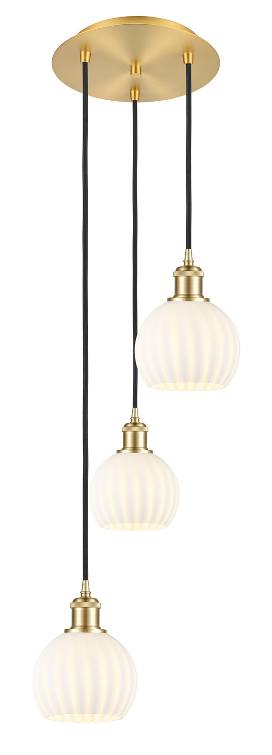 Three Light Pendant by Innovations - Ballston Collection, Satin Gold Finish - 113B-3P-SG-G1217-6WV