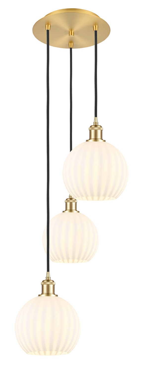 Three Light Pendant by Innovations - Ballston Collection, Satin Gold Finish - 113B-3P-SG-G1217-8WV