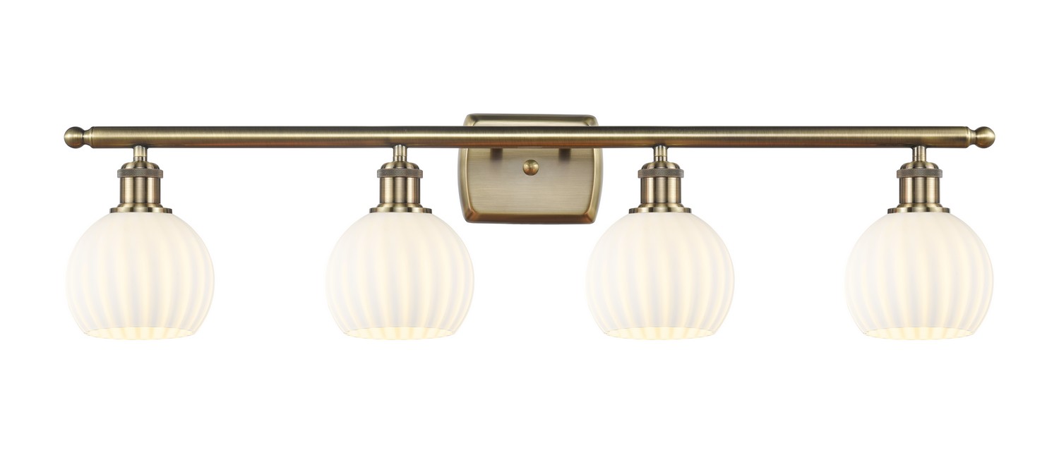 Four Light Bath Vanity by Innovations - Ballston Collection, Antique Brass Finish - 516-4W-AB-G1217-6WV