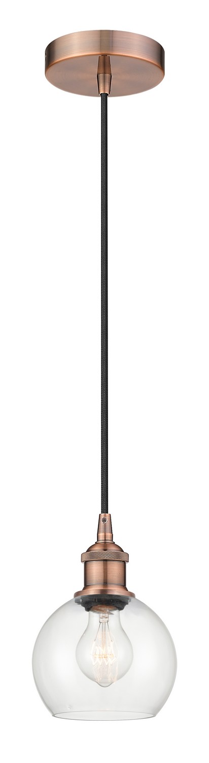 One Light Mini Pendant by Innovations - Edison Collection, Antique Copper Finish - 616-1P-AC-G122-6