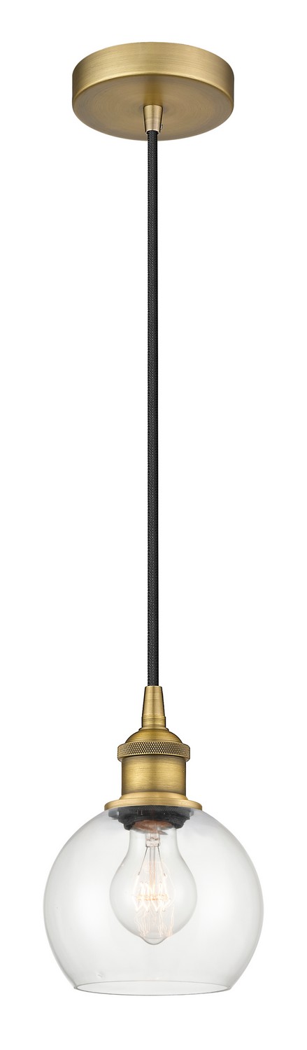 One Light Mini Pendant by Innovations - Edison Collection, Brushed Brass Finish - 616-1P-BB-G122-6