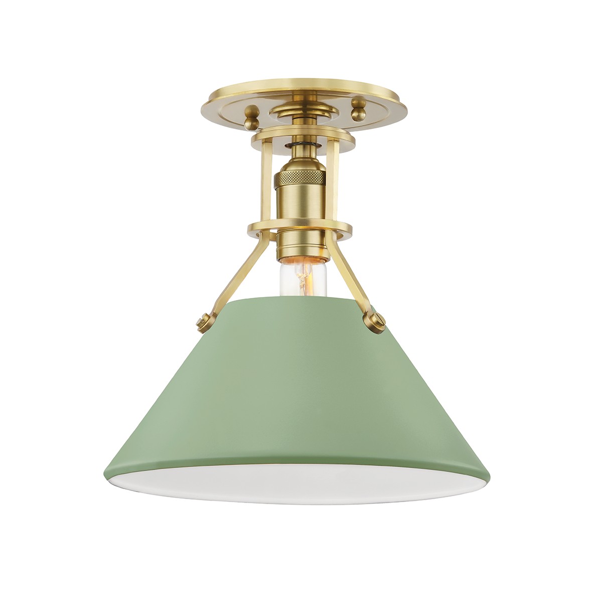 HVAL MDS353-AGB/LFG One Light Semi Flush Mount Aged Brass/Leaf Green Combo Number Of Bulbs 1 T10