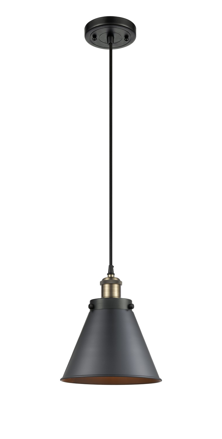 One Light Mini Pendant by Innovations - Ballston Urban Collection, Black Antique Brass Finish - 916-1P-BAB-M13-BK