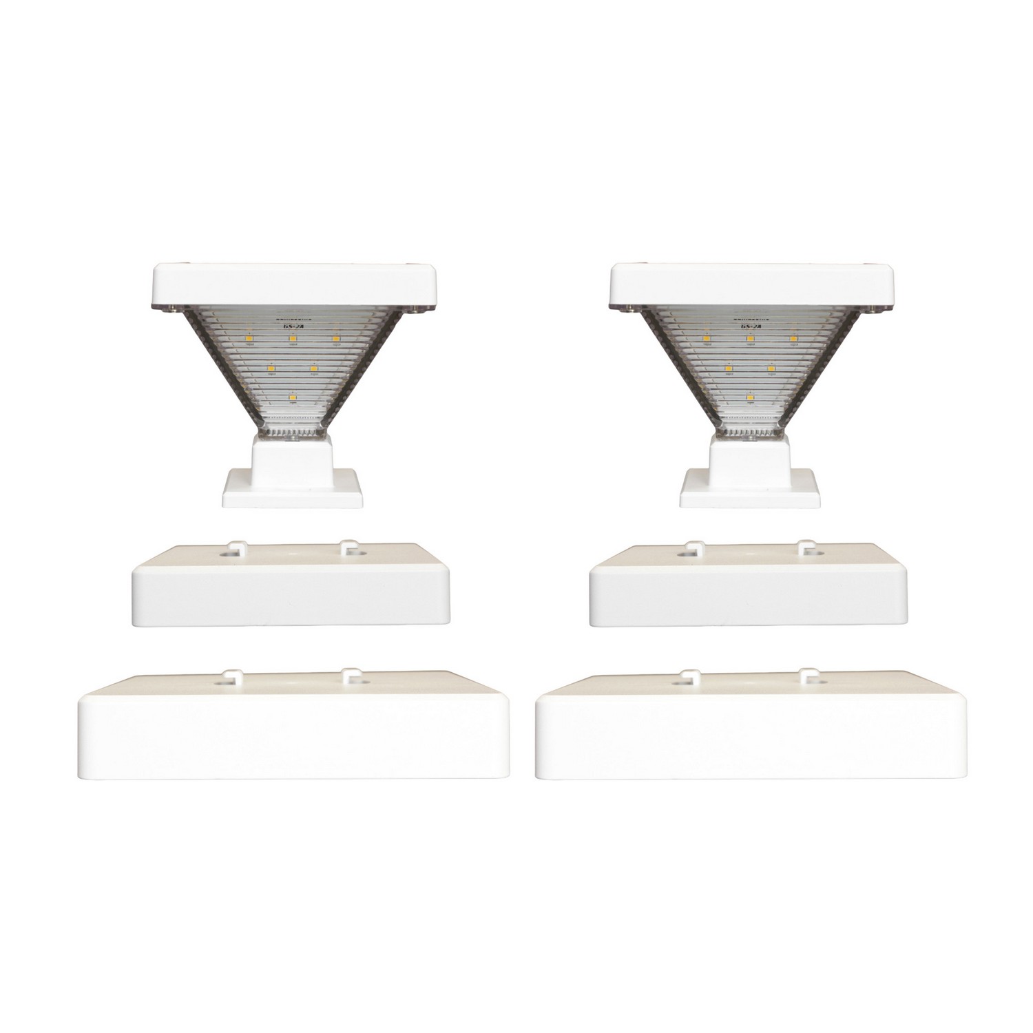 Boasting a brilliant 50-lumen output, the Luxor Post Cap Lights are 5x brighter than conventional solar post cap lights, providing a radiant and inviting glow that transforms your outdoor areas. This modern set of 2 lights is designed for flat surface mounting, allowing for easy installation on 4" and 5" vinyl fence post caps, offering versatility and a balanced aesthetic. Crafted with a modern white design from robust ABS resin, these lights not only exude contemporary elegance but also withstand the elements with unwavering durability. The incorporation of a monocrystalline solar panel ensures optimal energy capture from the sun, contributing to the lights' sustainable and eco-friendly operation. Integrating advanced LED technology, the Luxor lights emit a warm 2700K light, creating a cozy and inviting atmosphere for your outdoor gatherings. Enjoy extended illumination with up to 2 nights of lighting duration on a full sun charge, providing reliable and continuous lighting even during overcast days. Illuminate your nights with the Luxor Post Cap Lights and seamlessly blend modern design, efficiency, and durability for an unparalleled outdoor lighting experience. Collection: Luxor Finish: White Width: 4.38" Height: 4.75" Length: 4.38" Weight: 0.90 lb Bulb Type: LED CRI: 80 Material: Resin Country of Origin: China Manufacturer Warranty: 2 Years