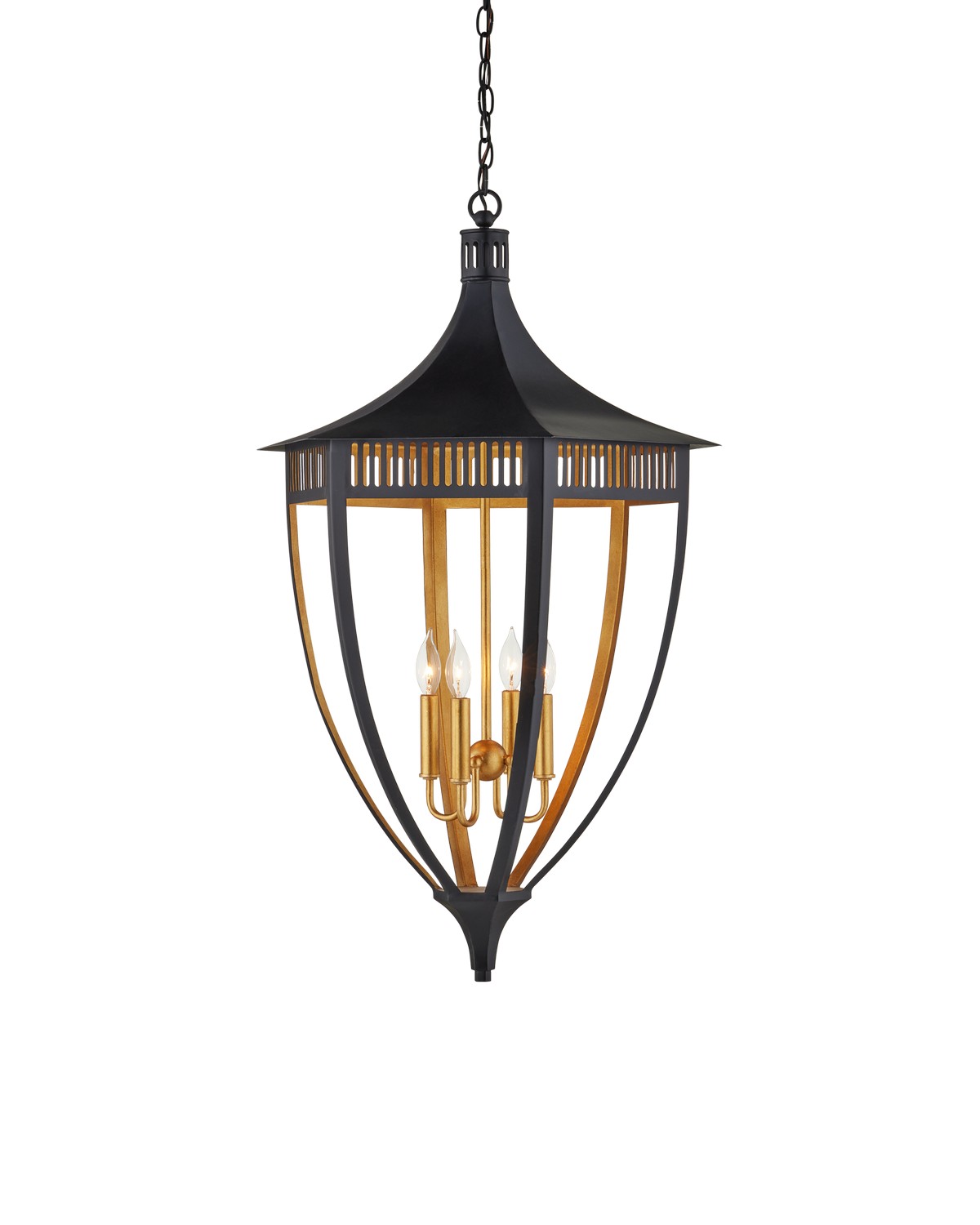 Photos - Chandelier / Lamp Currey & Company Satin Black Contemporary Gold Leaf Lantern from the Wycombe Collection 9000-1217