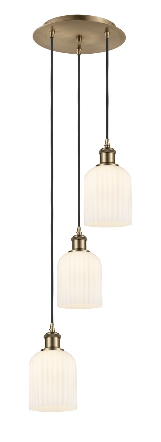 Three Light Pendant by Innovations - Ballston Collection, Antique Brass Finish - 113B-3P-AB-G559-5GWH