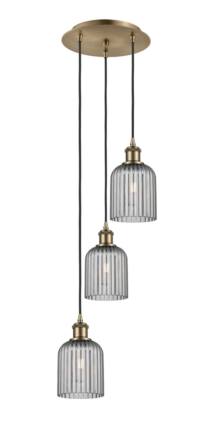 Three Light Pendant by Innovations - Ballston Collection, Antique Brass Finish - 113B-3P-AB-G559-5SM