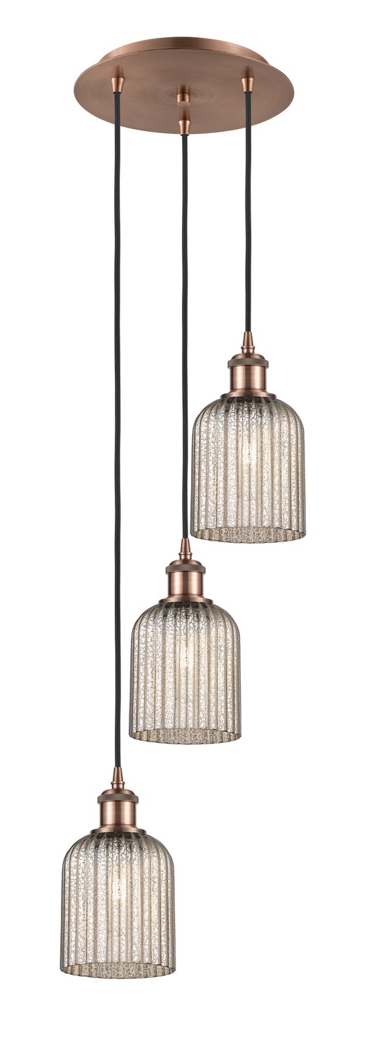 Three Light Pendant by Innovations - Ballston Collection, Antique Copper Finish - 113B-3P-AC-G559-5ME