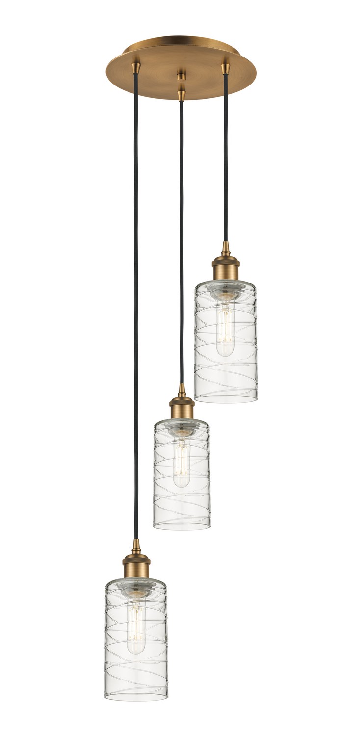Three Light Pendant by Innovations - Downtown Urban Collection, Brushed Brass Finish - 113B-3P-BB-G434-7DE