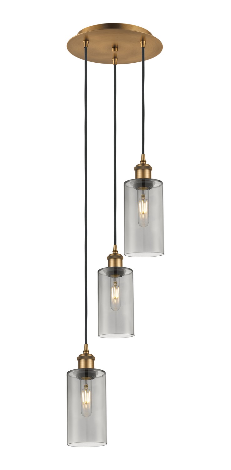 Three Light Pendant by Innovations - Downtown Urban Collection, Brushed Brass Finish - 113B-3P-BB-G434-7SM